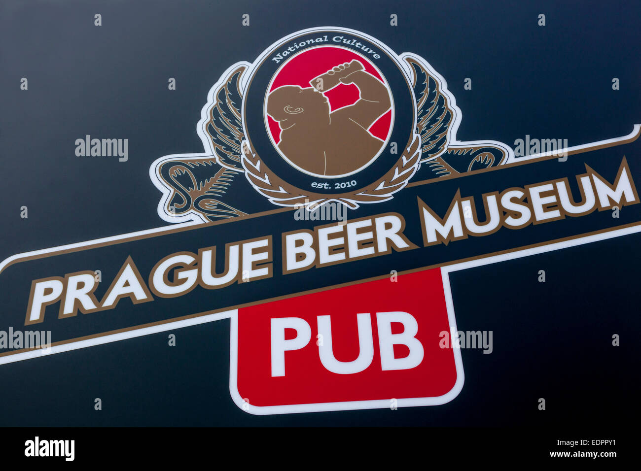 Prague beer museum pub, unique pub sign Czech Republic Stock Photo