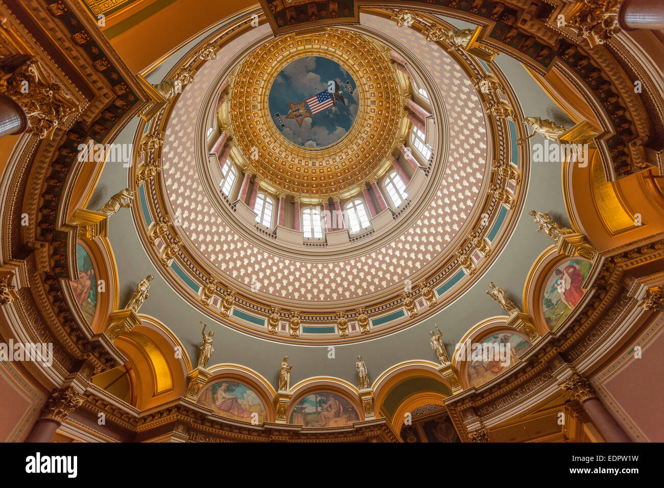 Iowa State Capitol dome viewed from the inside. Des Moines, Iowa. Stock Photo