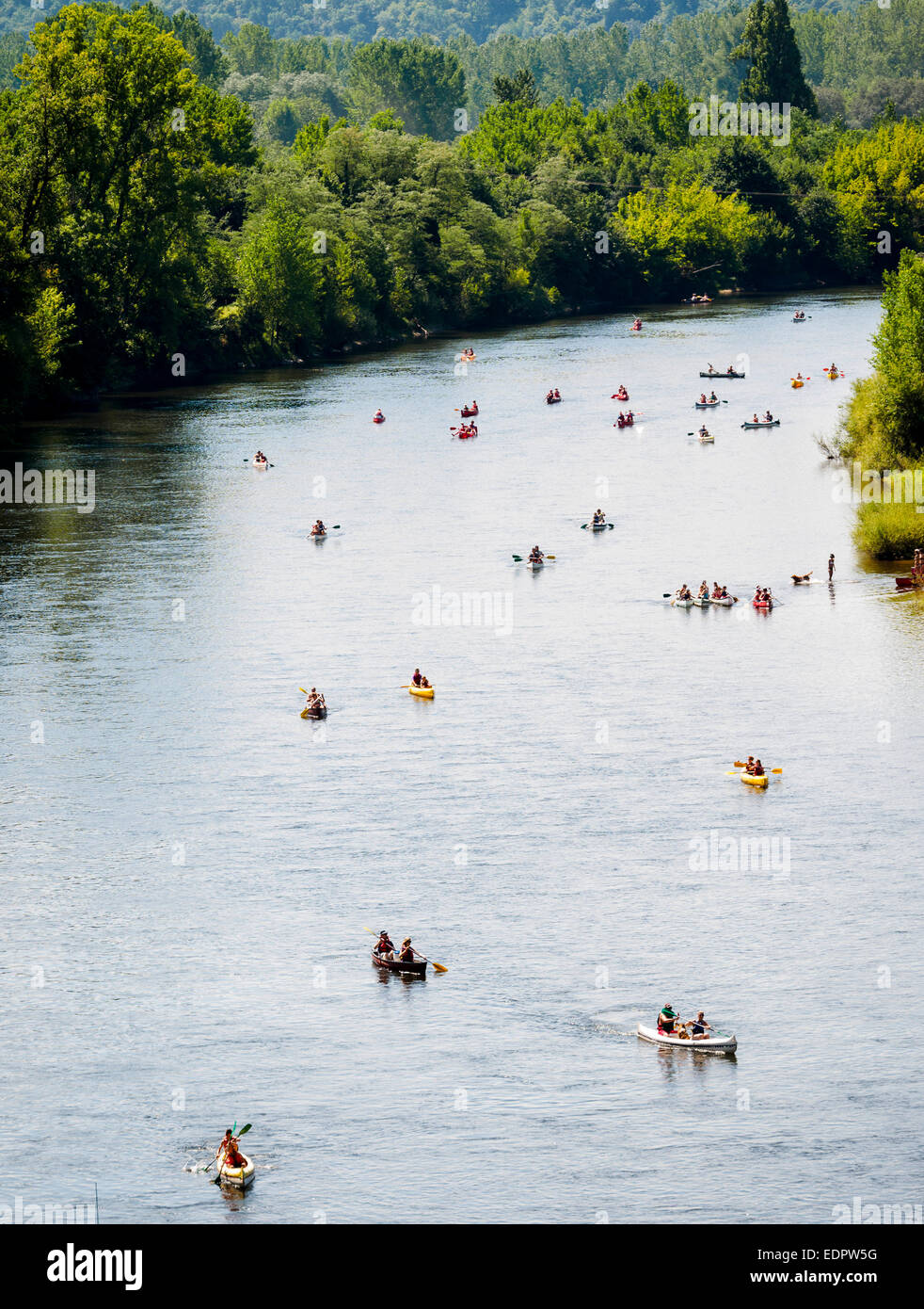 Kayaks and canoes on the river Dordogne at La Roque-Gageac. Stock Photo
