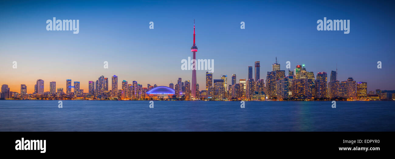 Panorama of Toronto skyline at night. Stock Photo