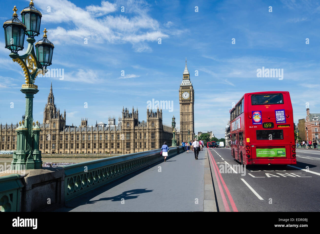 Big Ben and Double-decker Bus, London, UK Stock Photo