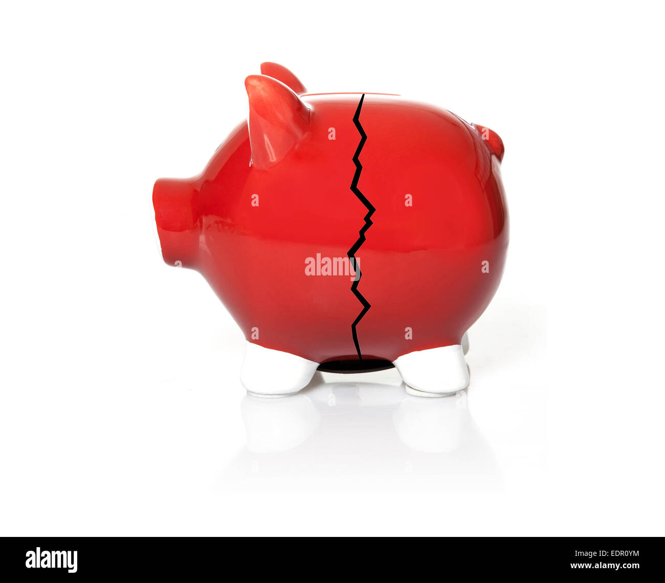 Cracked Piggy Bank on the white background Stock Photo