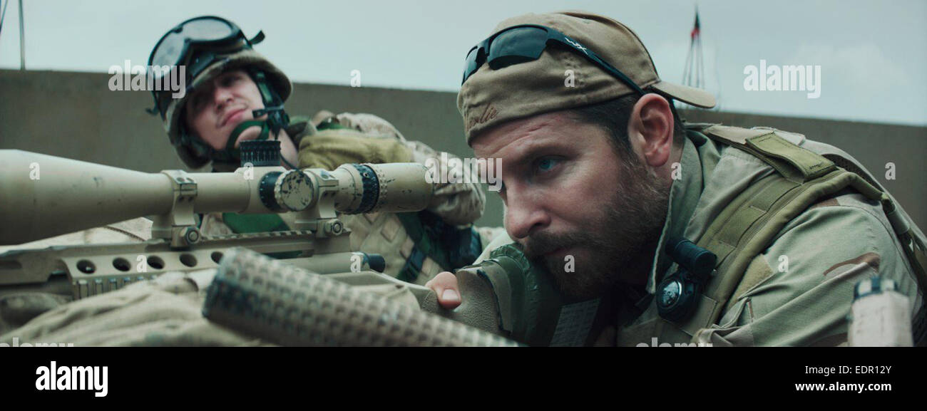 American Sniper is a 2014 American biographical action film directed by Clint Eastwood and written by Jason Dean Hall. It is based on Chris Kyle's autobiography American Sniper: The Autobiography of the Most Lethal Sniper in U.S. Military History and stars Bradley Cooper and Sienna Miller with Luke Grimes, Kyle Gallner, Sam Jaeger, Jake McDorman and Cory Hardrict in supporting roles. Stock Photo