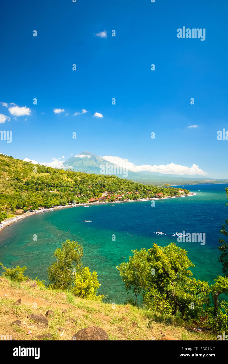 view at the bay of amed at bali indonesia Stock Photo