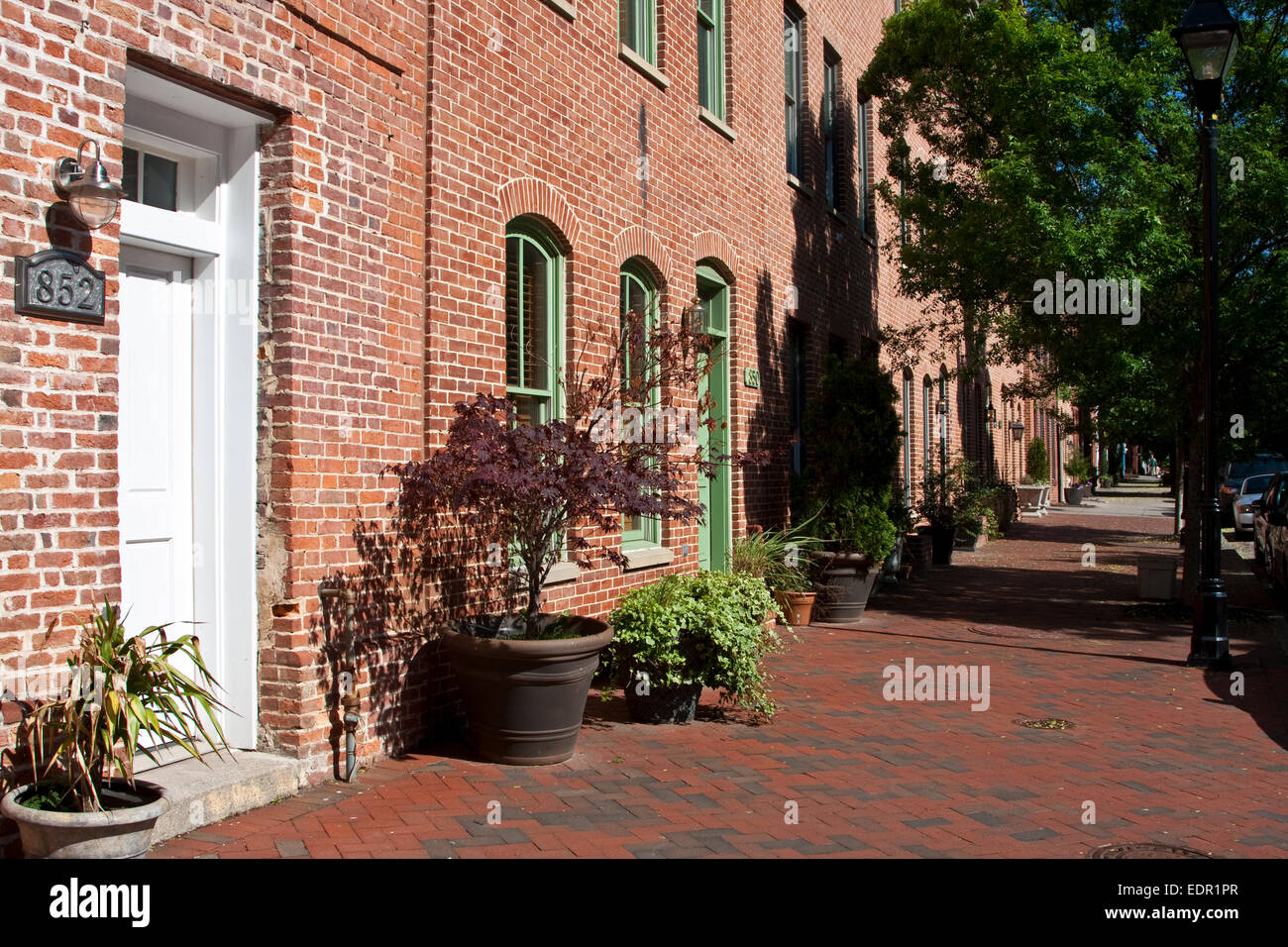 Baltimore, Maryland, Fells Point, street scene with brick row houses