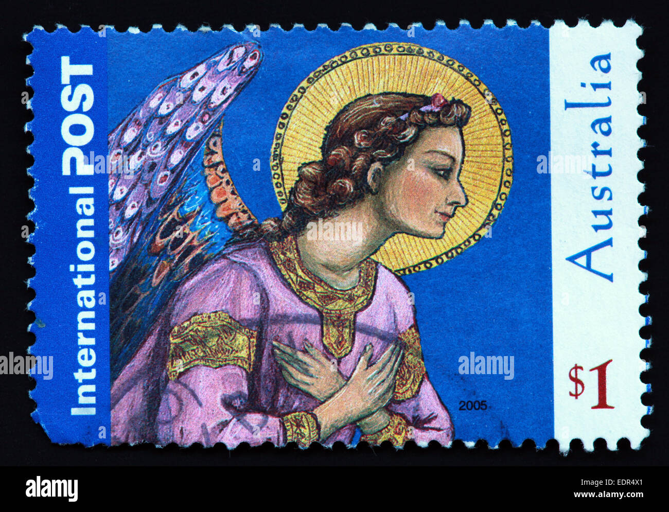 Used and postmarked Australia / Austrailian Stamp International Post $1 2005 Stock Photo