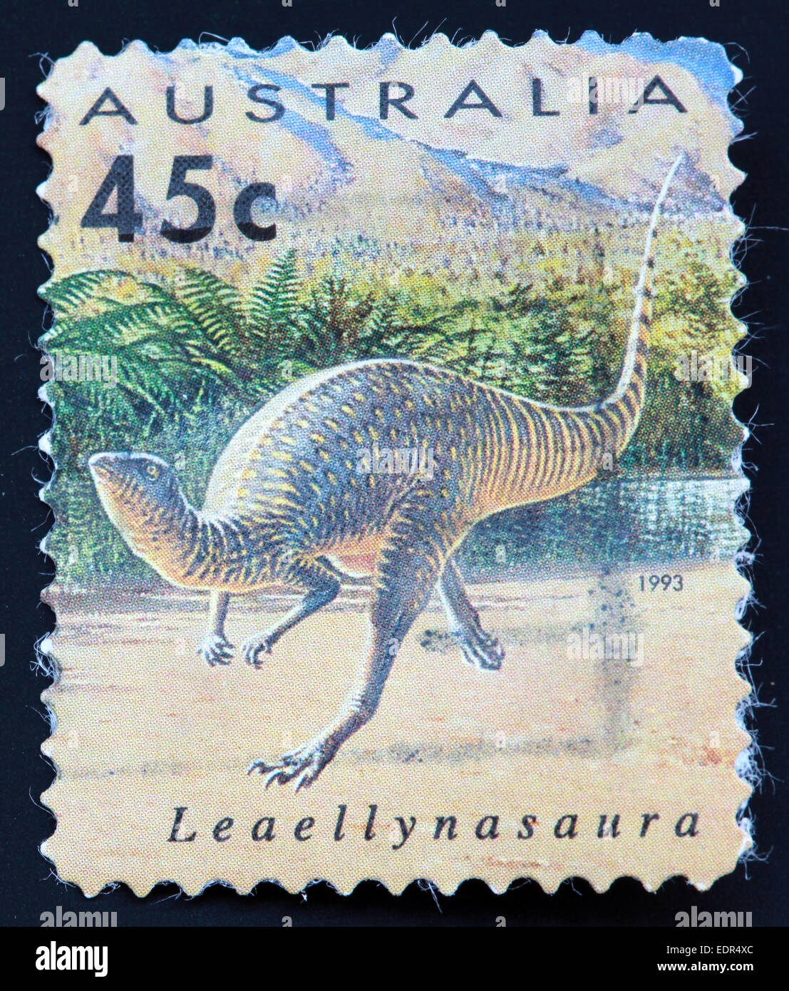 Used and postmarked Australia / Austrailian Stamp 45c Leaellynasaura 1993 Stock Photo