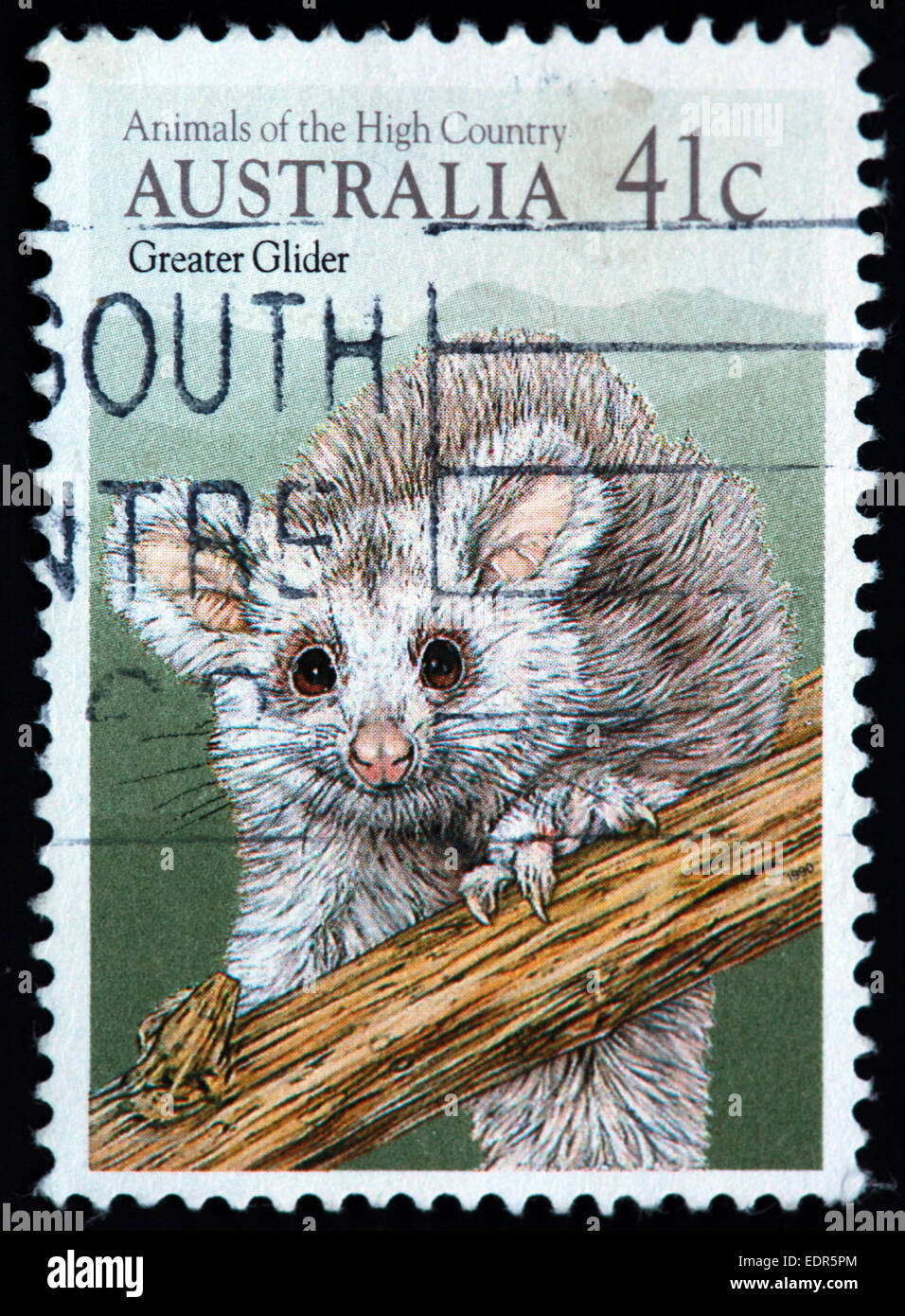 Used and postmarked Australia / Austrailian Stamp 41c Animals of the high country Greater Glider Stock Photo