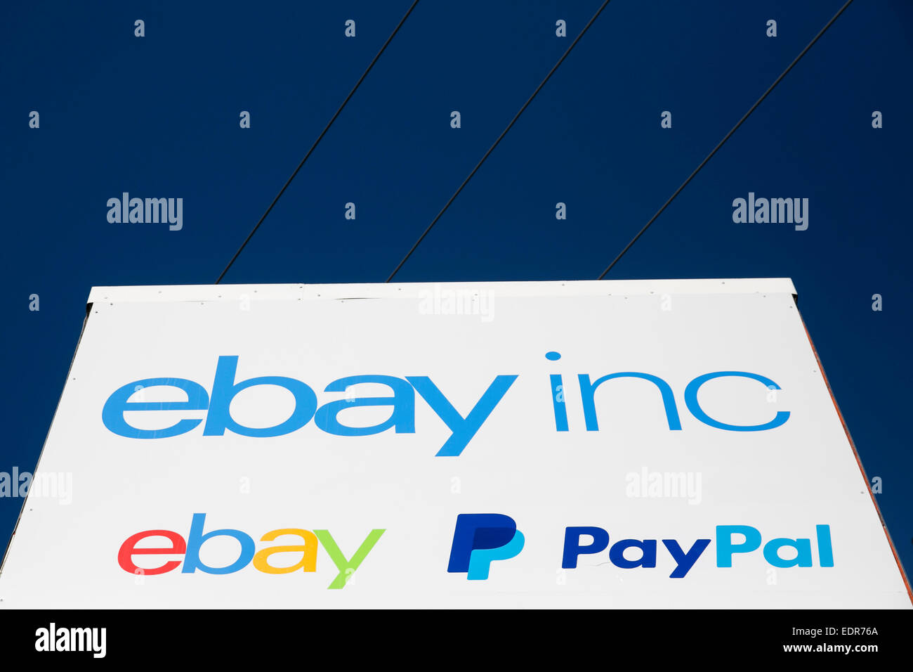 A logo sign advertising eBay and Paypal together in San Jose