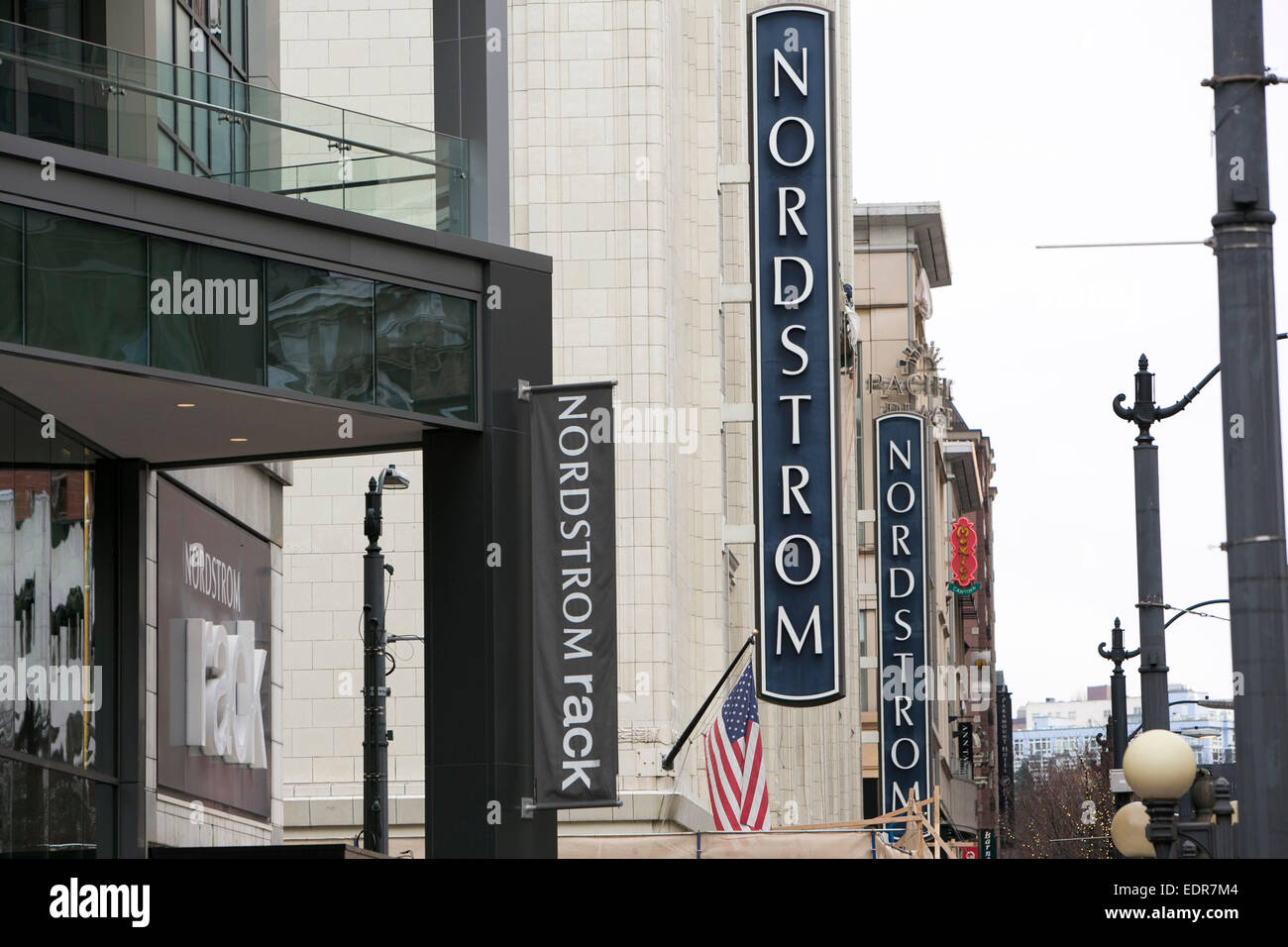 A Nordstrom and Nordstrom Rack clothing retail store in downtown Seattle, Washington. Stock Photo