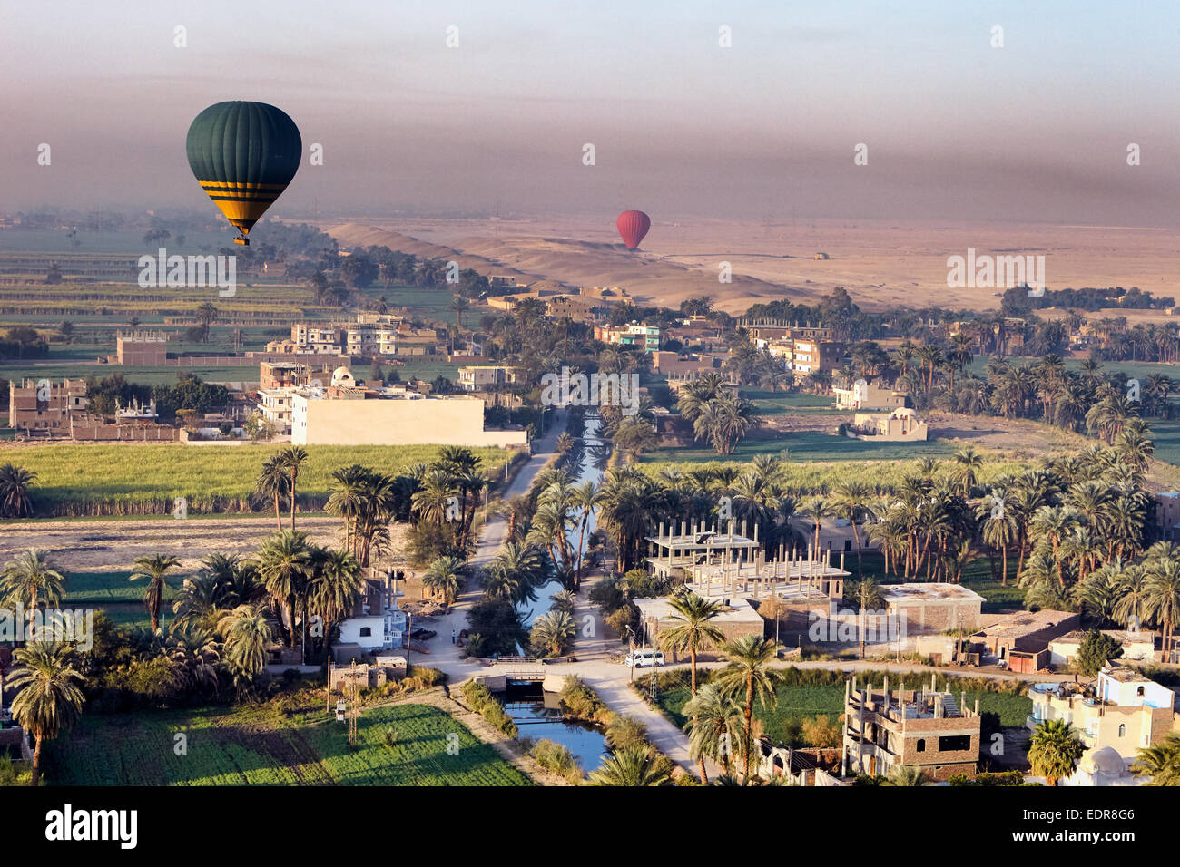 An early morning Balloon ride over Luxor in Egypt Stock Photo