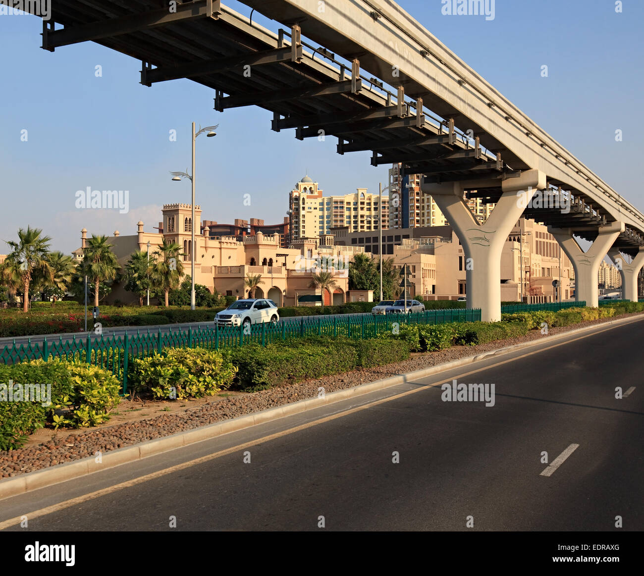 Architecture of an artificial island Palm Jumeirah. Stock Photo