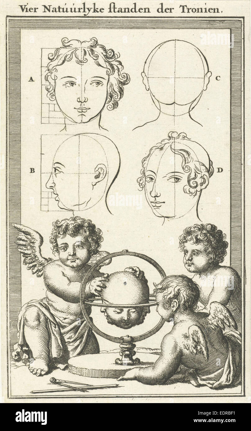 Four heads, labeled A-D, Jan Luyken, Willem Goeree Stock Photo