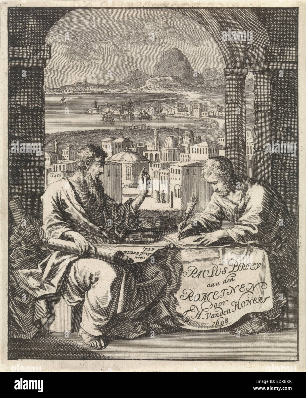 Dictates Tertius the letter to the Romans, Jan Luyken, Frederik Haaring, Leonardus Strick Stock Photo