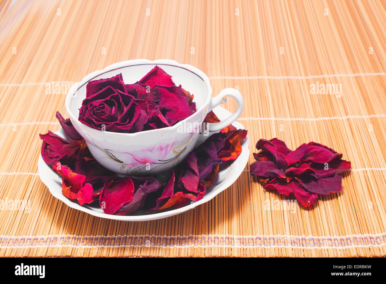 Dried rose petals in the tea cup Stock Photo Alamy