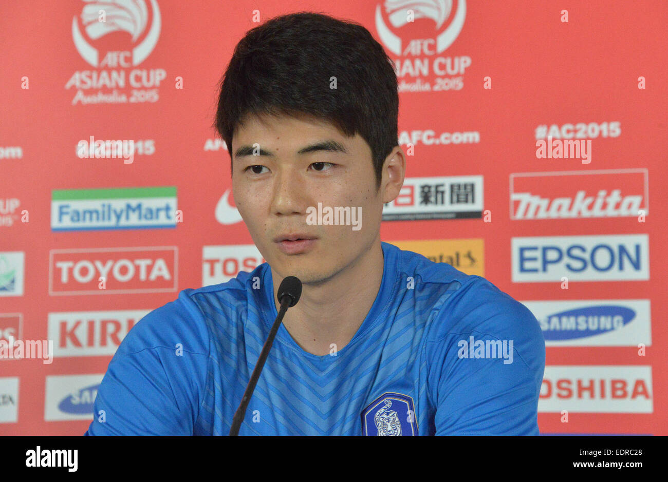 Canberra, Australia. 9th Jan, 2015. South Korean captain Ki Sung Yueng attends a press conference for AFC Asian Cup at the Canberra Stadium in Canberra, Australia, Jan. 9, 2015. South Korea will first play against Oman in Canberra on Jan. 10. © Justin Qian/Xinhua/Alamy Live News Stock Photo