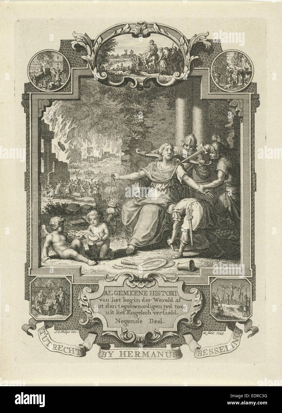 Cartouche with allegory of Jewish history, Jan Caspar Philips, 1743 Stock Photo