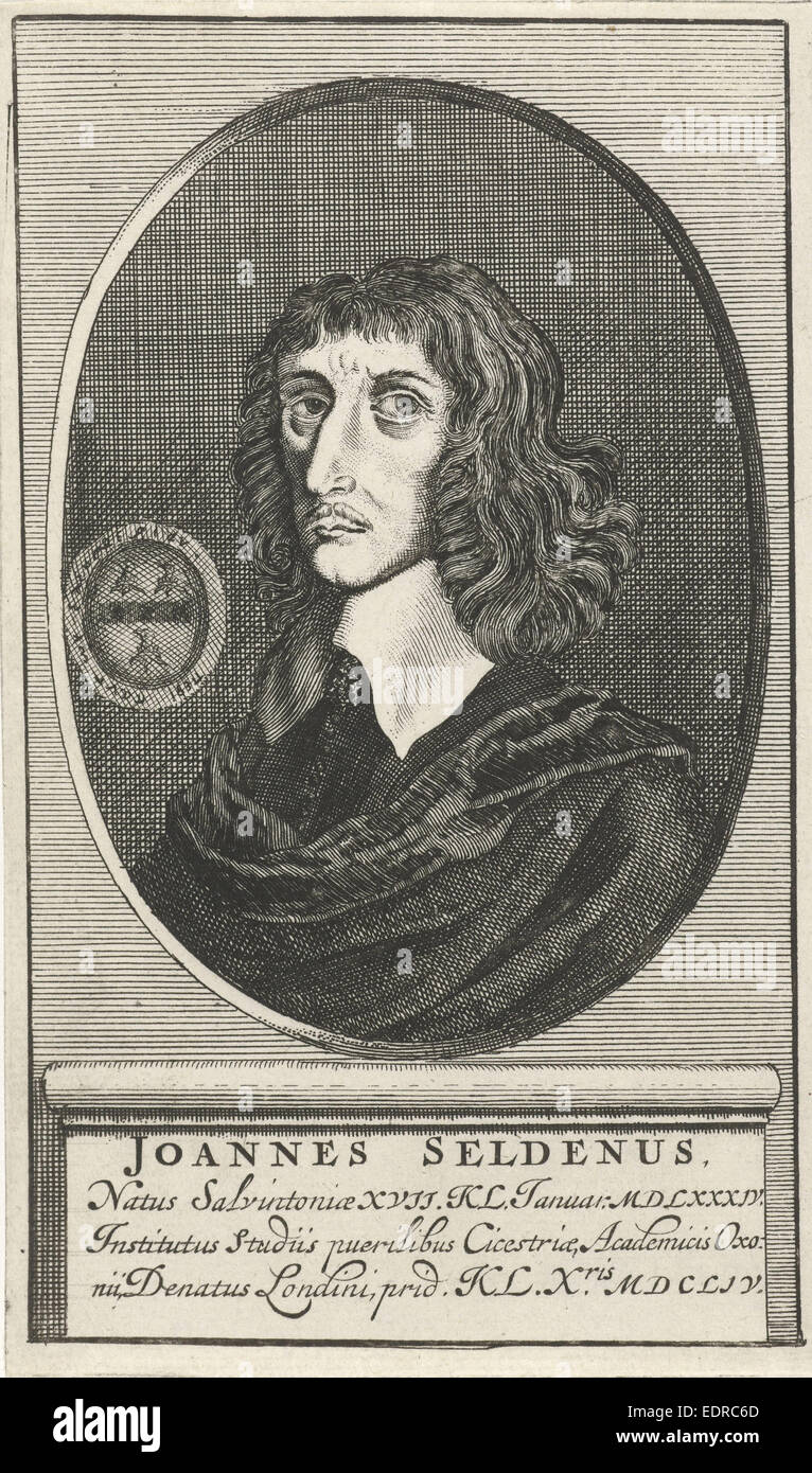 Portrait of the English jurist John Seldenus, Jan Luyken, Hendrick en Dirk Boom, 1680 Stock Photo