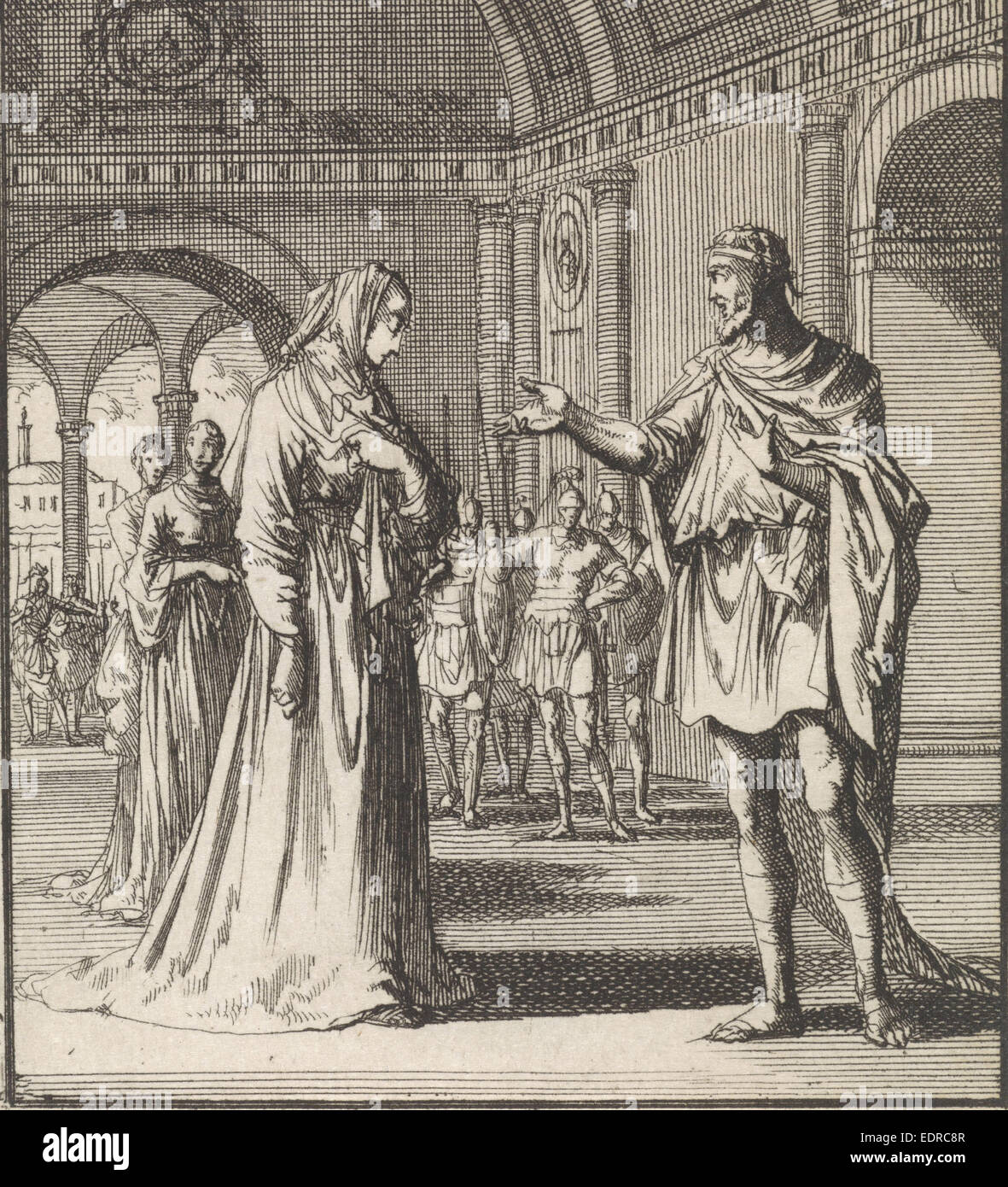 Dressed in a demure garment, Jan Luyken, 1699 Stock Photo