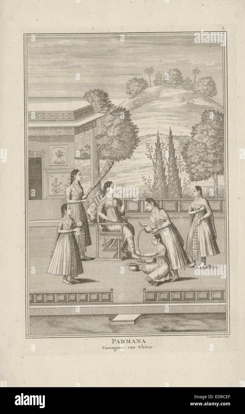 Rani Padmini surrounded by servants, Jan Lamsvelt, 1724 - 1726 Stock Photo