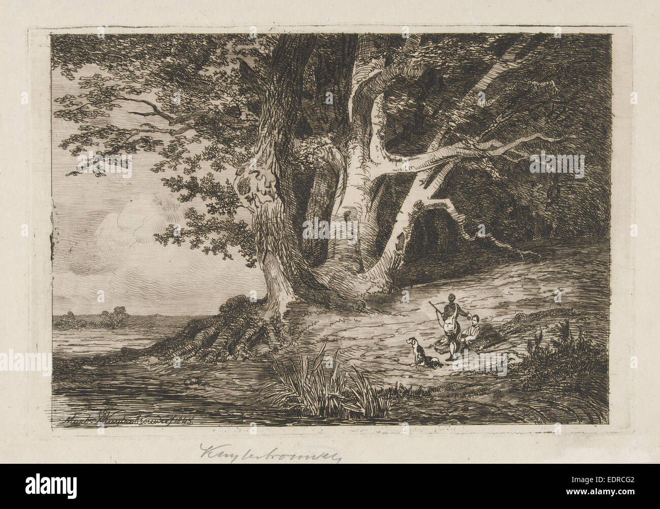 Two hunters on the waterfront, Martinus Antonius Kuytenbrouwer (jr.), 1845 Stock Photo