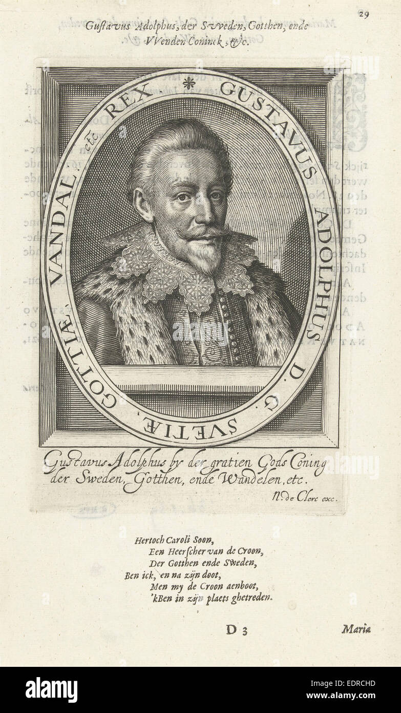 Portrait of Gustavus Adolphus, King of Sweden, Nicolaes de Clerck, Anonymous Stock Photo
