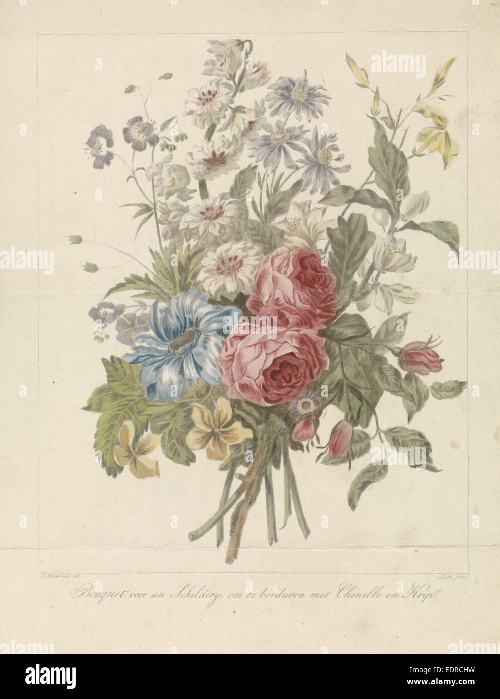 Bouquet, Model for Embroidery,  A. Lutz, 1809 - 1822 Stock Photo