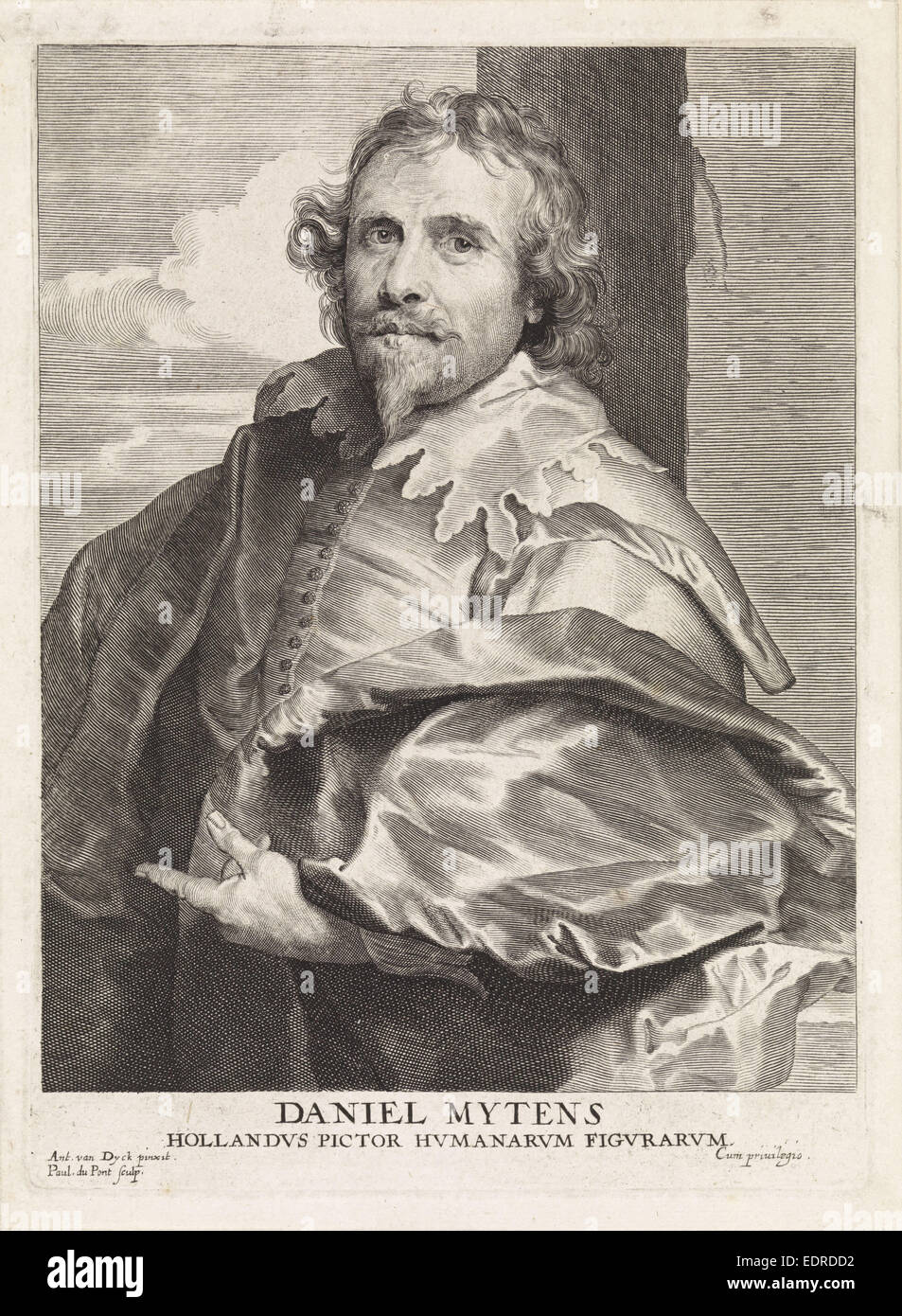 Portrait of the painter Daniel Mijtens (I), Paulus Pontius, 1616 - 1657 Stock Photo
