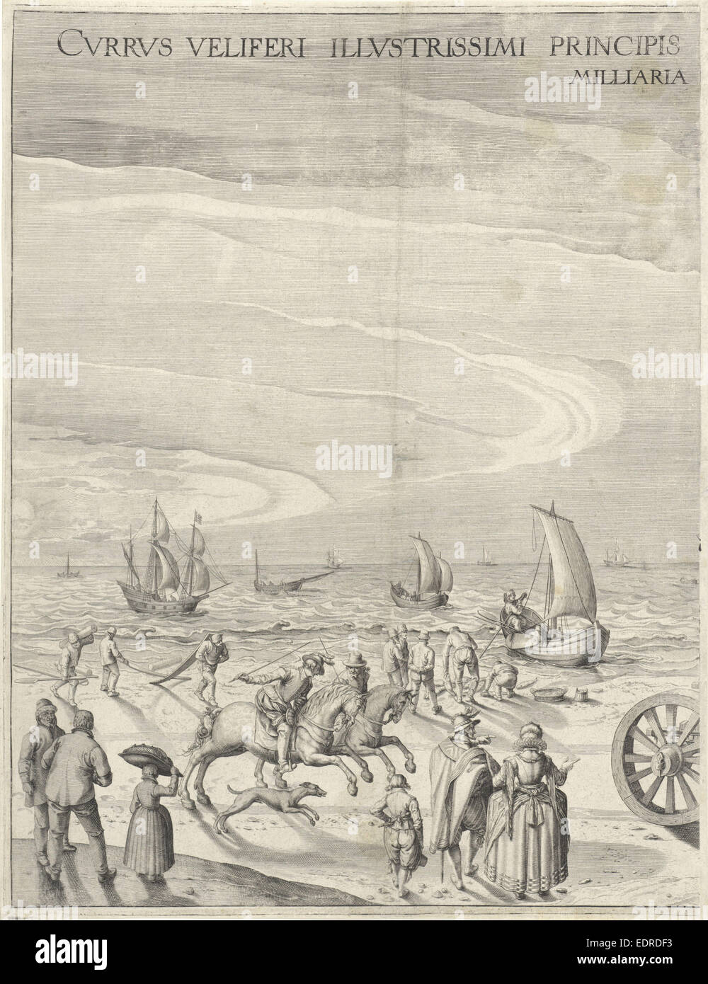 Sailing Chariot of Simon Stevin (left panel), 1602 Stock Photo
