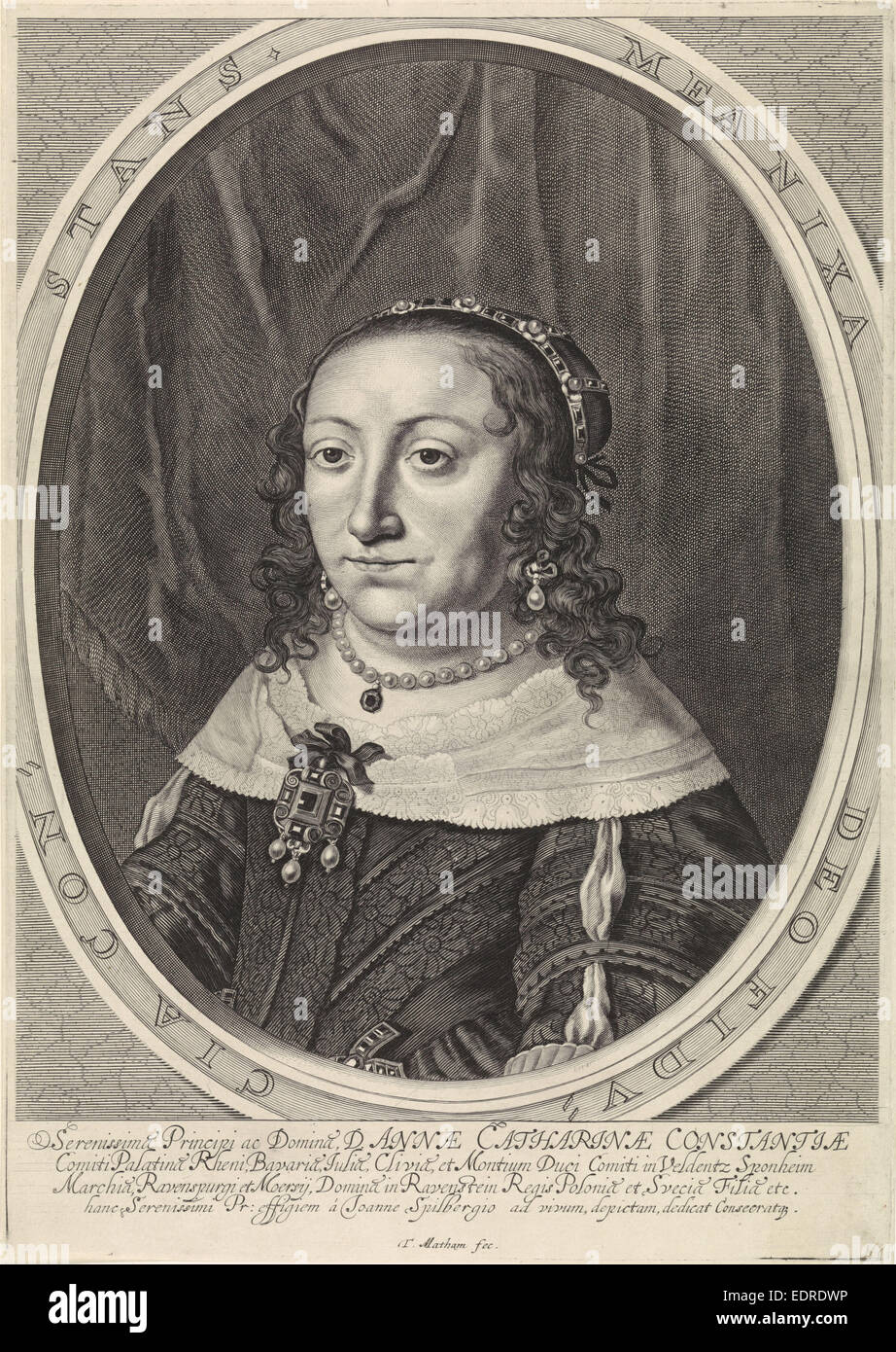 Portrait of Anna Catharina Constance, Countess Palatine of Palatinate-Neuburg, paltsgravin van Palts-Neuburg, Theodor Matham Stock Photo