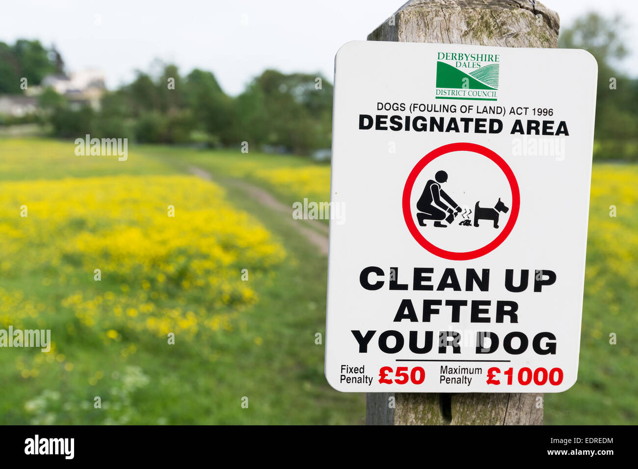 Warning sign for dog owners  Clean up after your dog in Derbyshire England Stock Photo