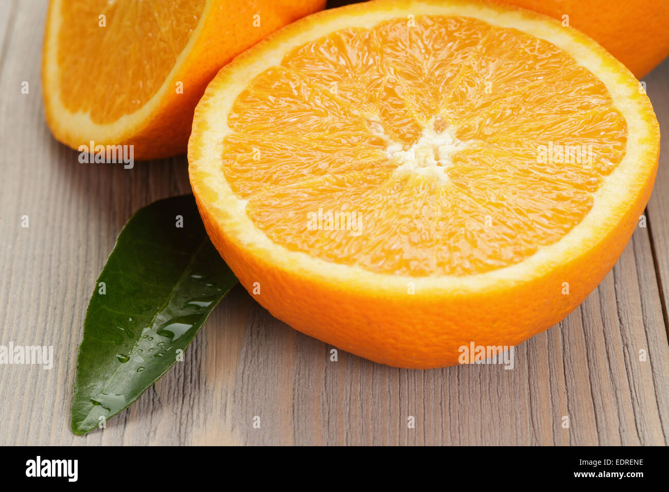 ripe spanish oranges on wood table, rustic photo Stock Photo