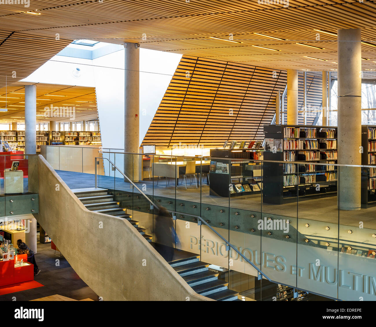 The Bibliothèque du Boisé, Montreal, Canada. Architect: Lemay Architectes,  2013. The ceiling fold bisects the library and brings Stock Photo - Alamy