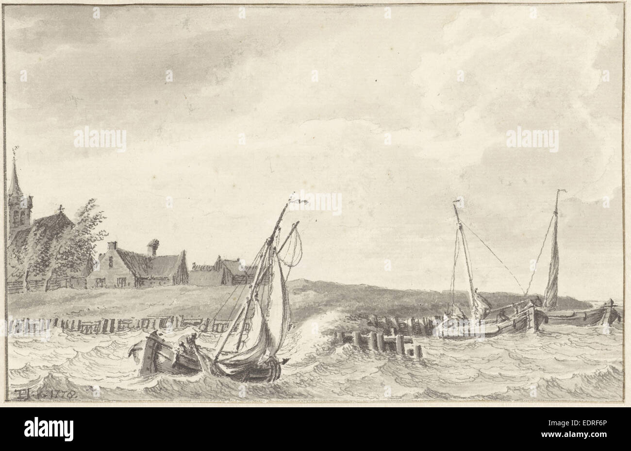 Boats at a dike, Tako Hajo Jelgersma, 1778 Stock Photo - Alamy