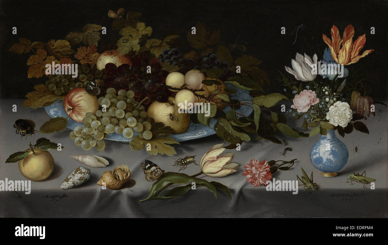 Still Life with Fruit and Flowers, Balthasar van der Ast, 1620 - 1621 Stock Photo