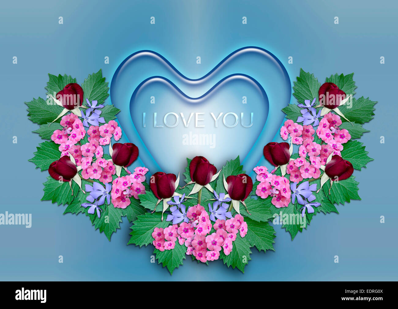Blue hearts with a wreath of flowers on a blue background Stock Photo ...