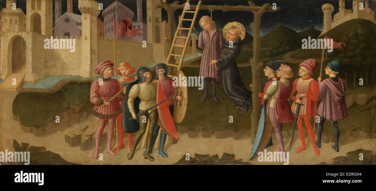 Saint Nicholas Saving a Hanged Man, attributed to Zanobi di Jacopo Machiavelli, c. 1470 Stock Photo