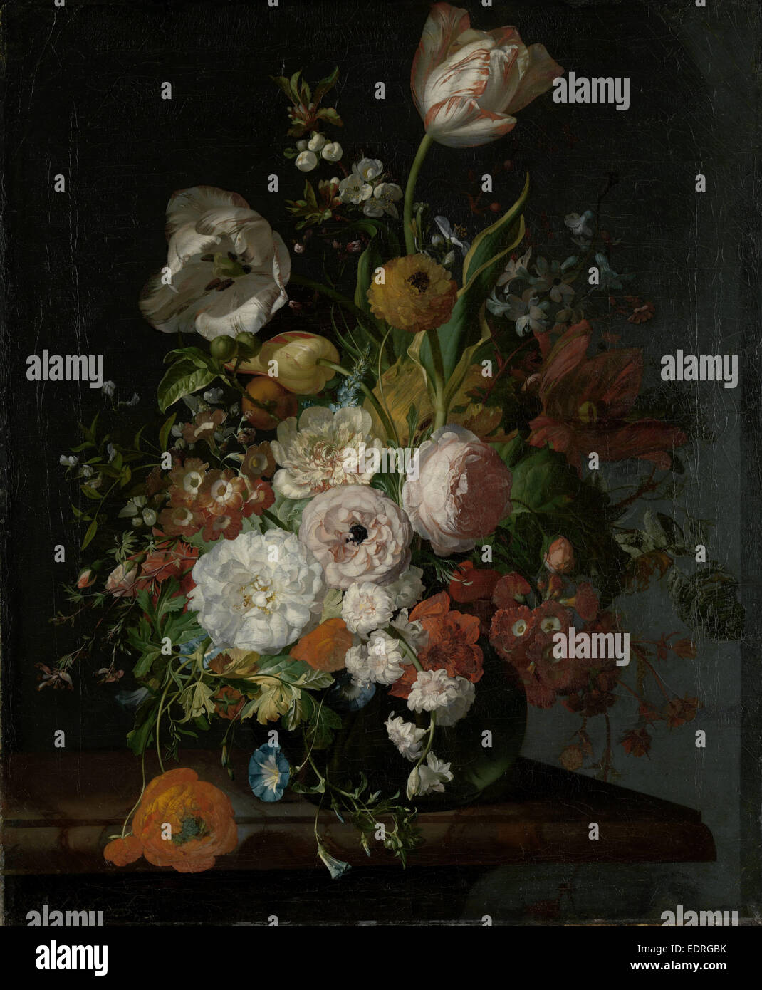 Still Life with Flowers in a Glass Vase, Rachel Ruysch, c. 1690 - c. 1720 Stock Photo