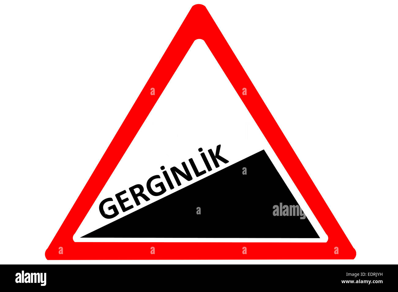tension Turkish gerginlik increasing warning road sign isolated on white Stock Photo