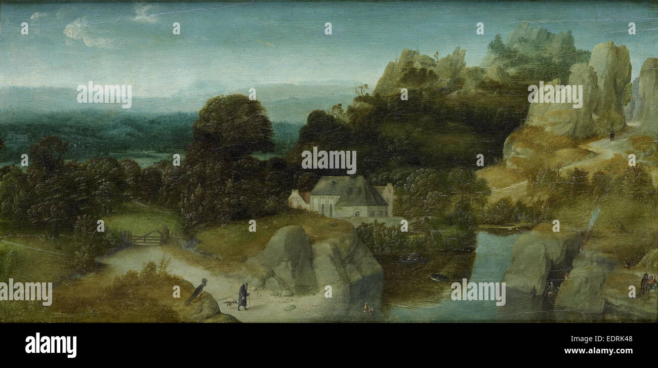 Landscape with the Temptation of Saint Antony Abbot, workshop of Joachim Patinir, c. 1510 - c. 1520 Stock Photo