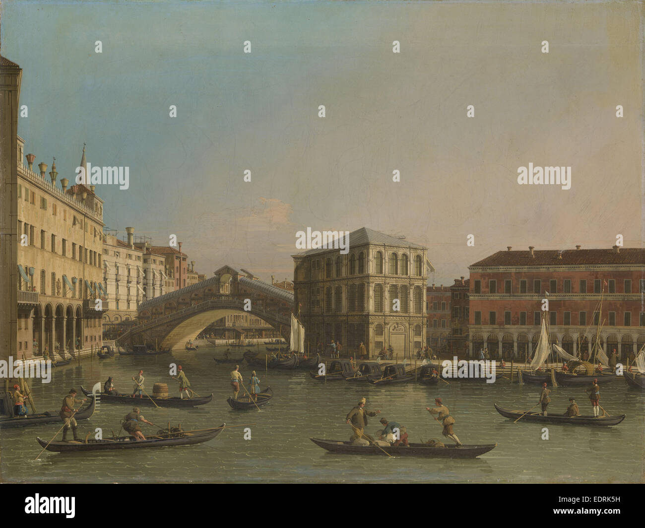 Grand Canal with the Rialto Bridge and Fondaco dei Tedeschi, Venice Italy, workshop of Canaletto, 1707 - 1750 Stock Photo