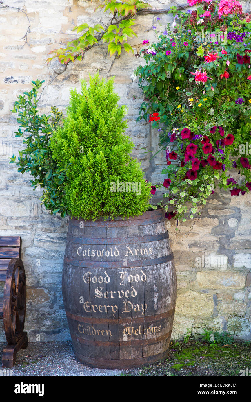 Beer barrel at The Cotswolds Arms inn traditional old gastro pub in Burford in The Cotswolds, Oxfordshire, UK Stock Photo
