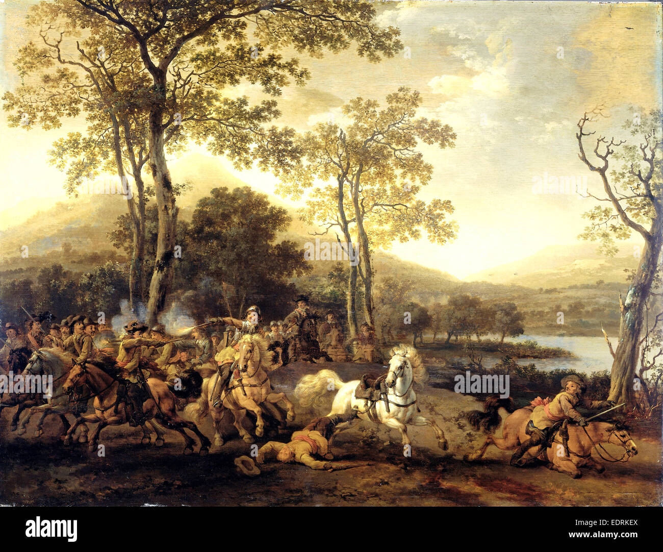 Cavalry Skirmish, Abraham van Calraet, 1660 - 1722 Stock Photo
