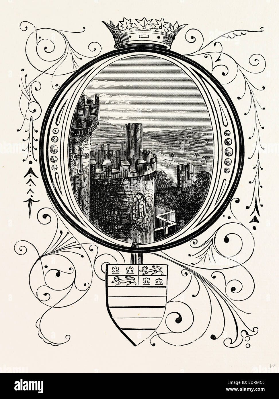 View from one of the Towers, Belvoir Castle, UK, England, engraving 1870s, Britain Stock Photo