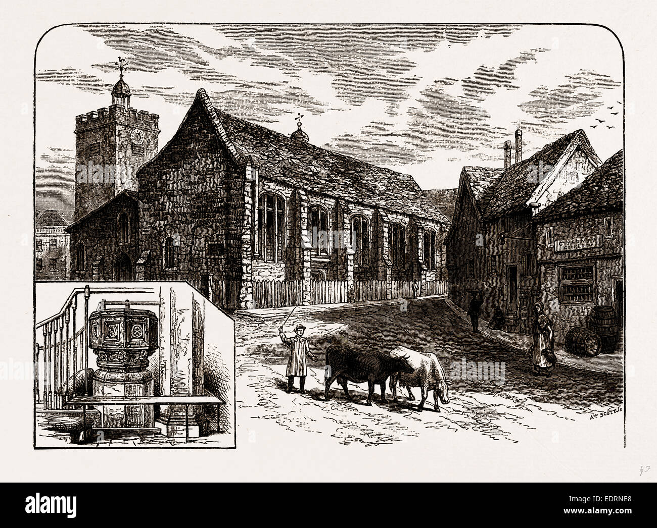 St. Margaret's, Uxbridge, UK, engraving 1881 - 1884 Stock Photo