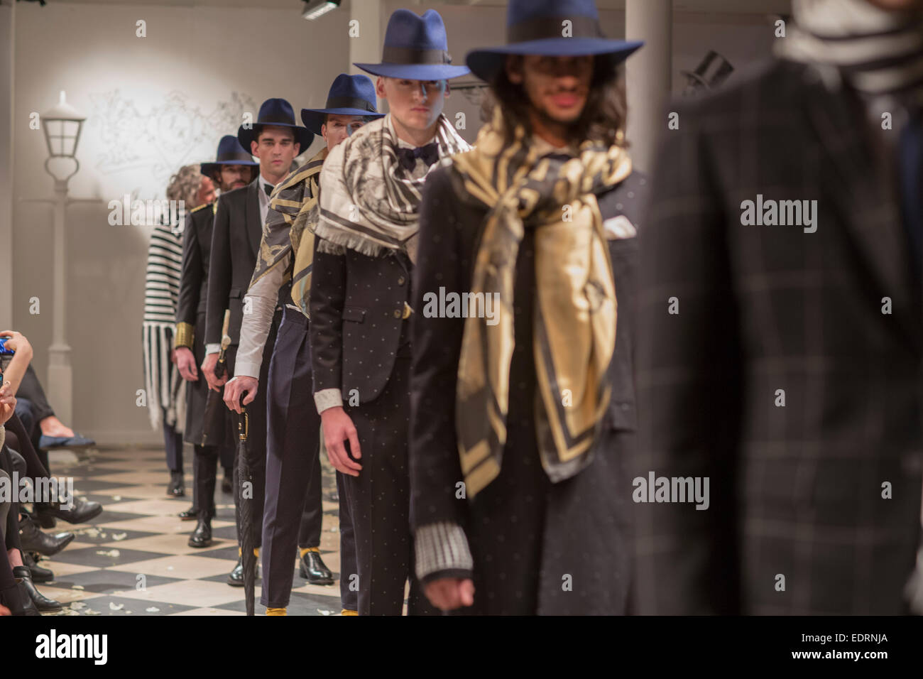 London, UK. 08th Jan, 2015. On January 8, Joshua Kane presented their AW/15 collection with 18 stylish looks tailored for the sophisticated English man. Credit:  Clara Copley/Alamy Live News Stock Photo