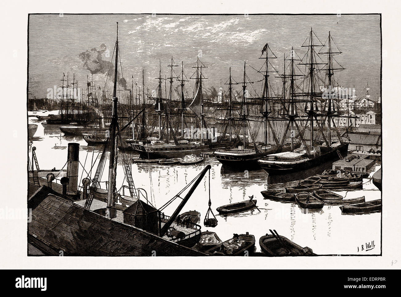 West India Docks, UK, Isles of Dogs, London, engraving 1881 - 1884 Stock Photo