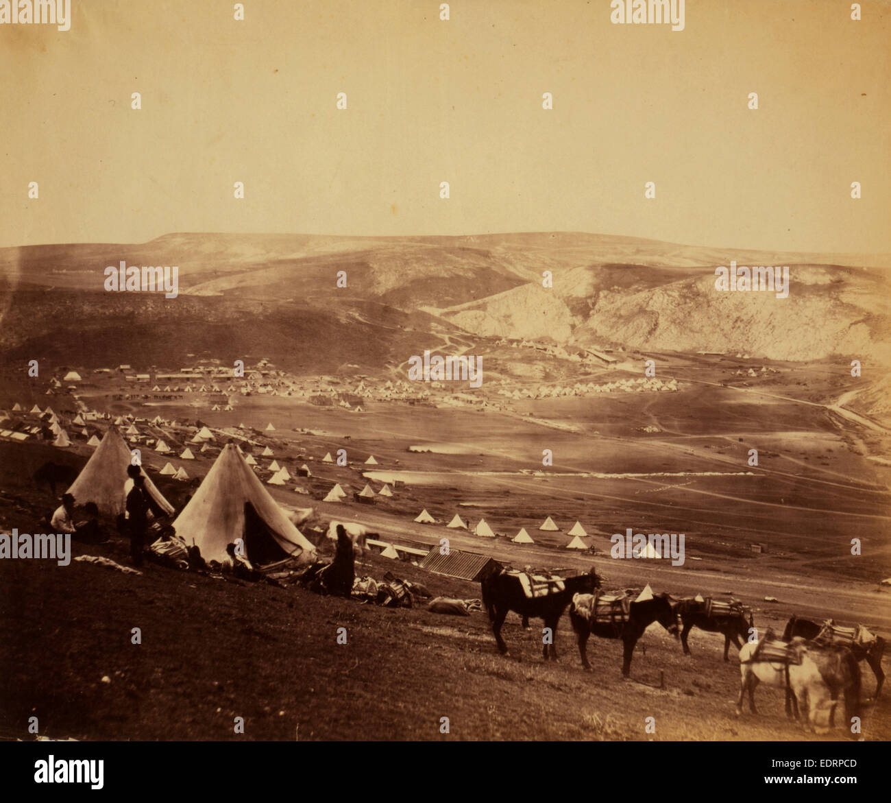 Cavalry camp near Balaklava, Crimean War, 1853-1856, Roger Fenton historic war campaign photo Stock Photo