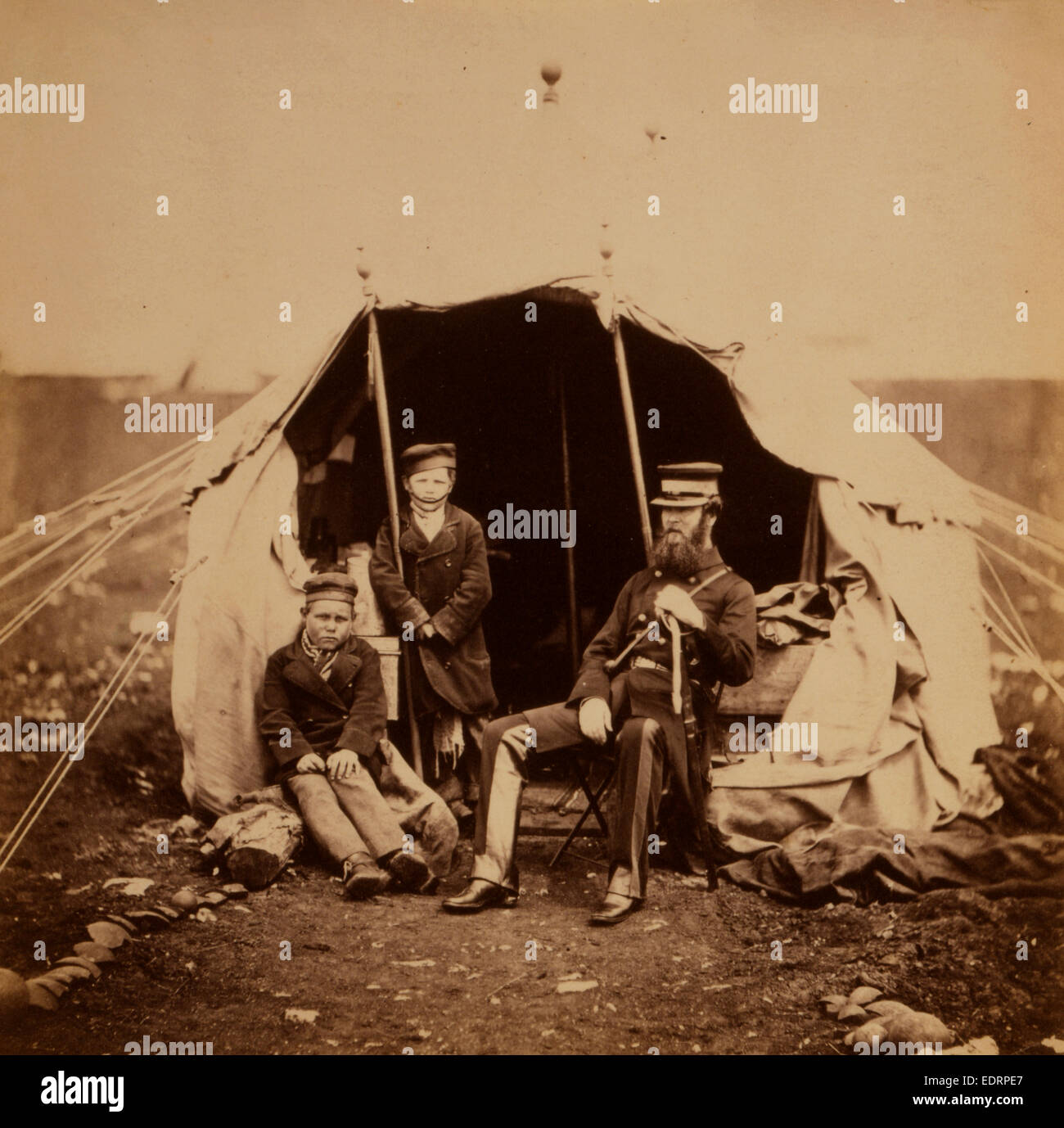 Colonel Brownrigg C.B. & the two Russian boys Alma & Inkermann, Crimean War, 1853-1856, Roger Fenton Stock Photo