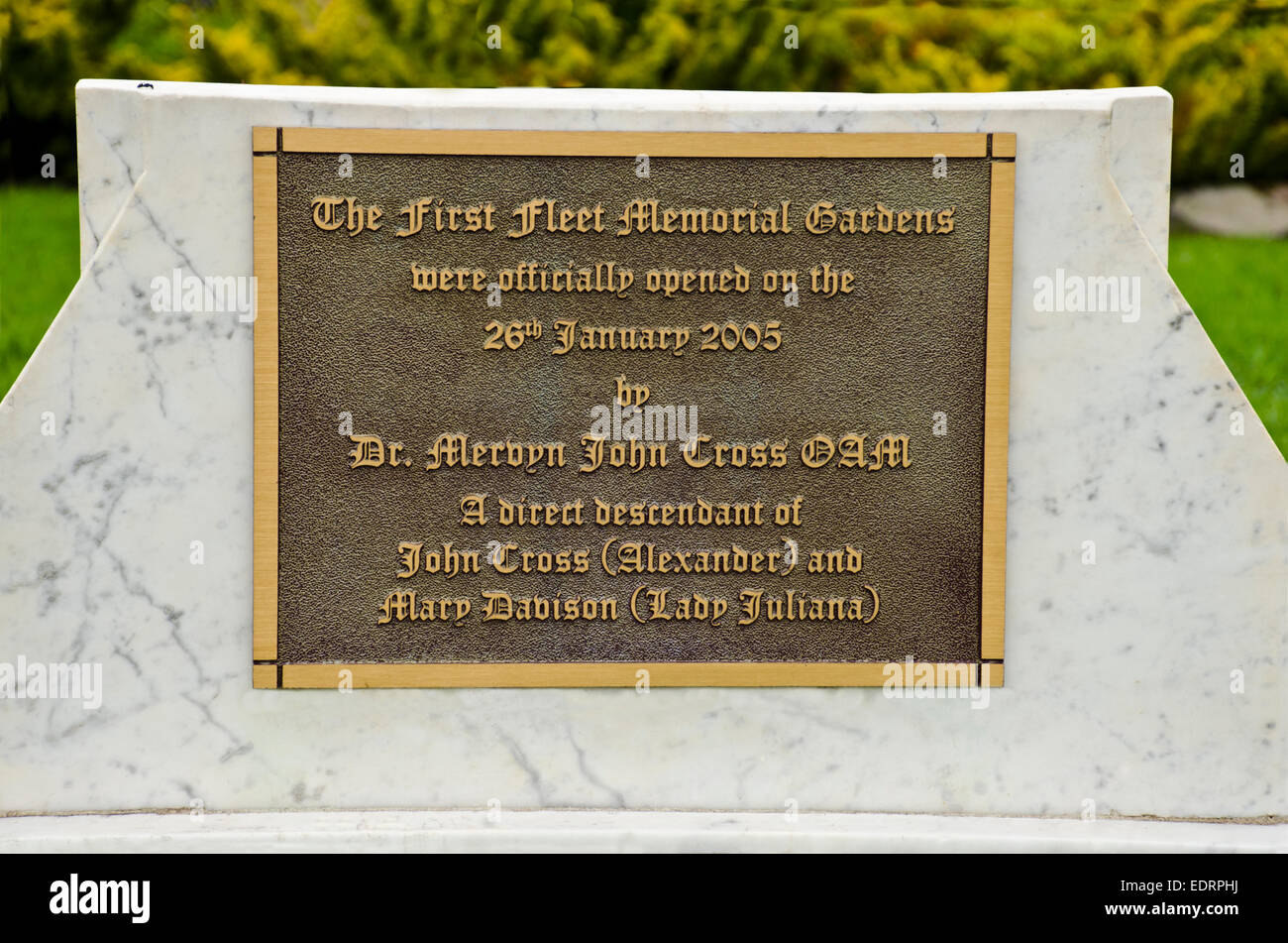 The First Fleet Memorial Gardens commemorative plaque.Wallabadah New South Wales Australia Stock Photo